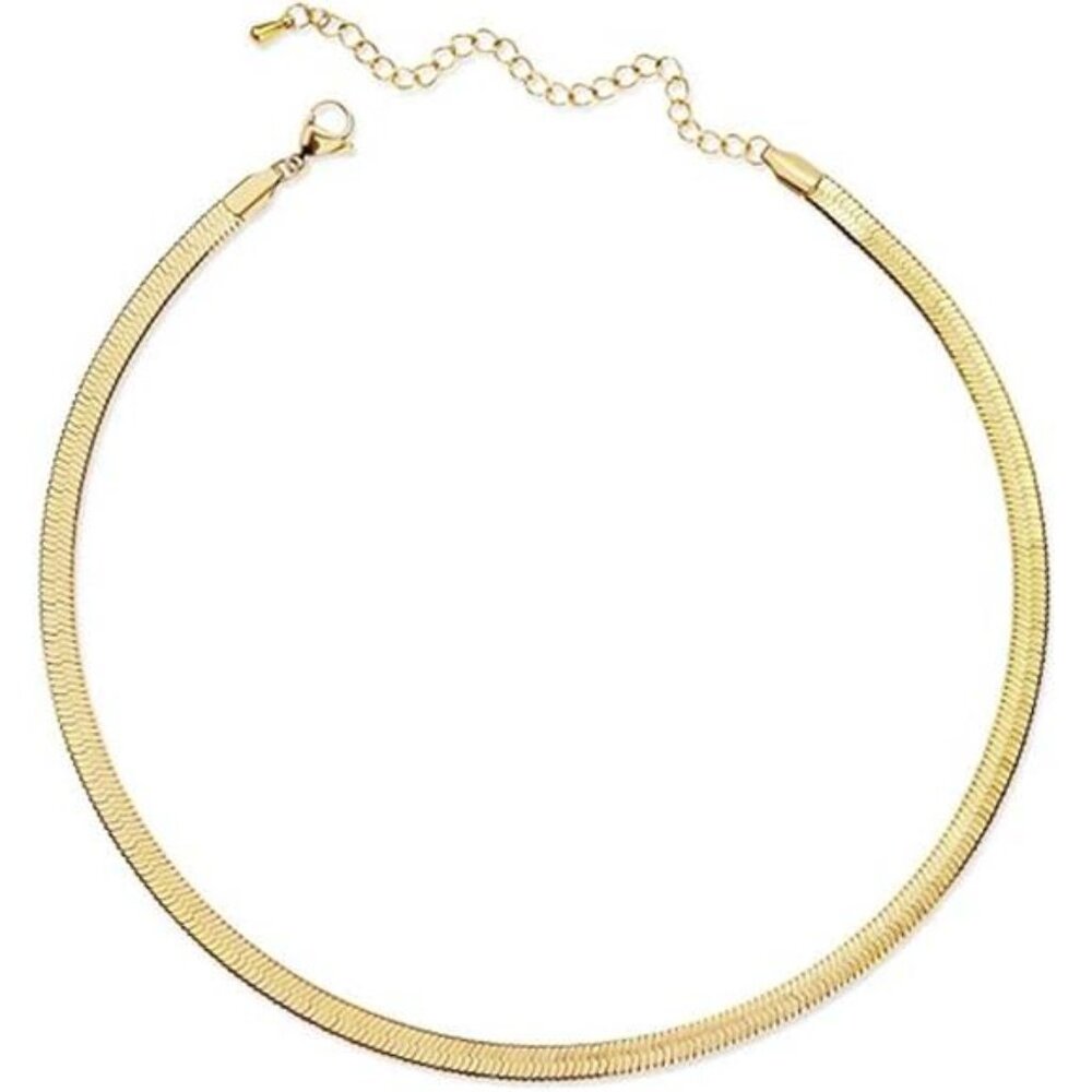 Gold Flat Chain Necklaces for Women Stainless Steel Snake Chain Cute - Picture 7 of 7